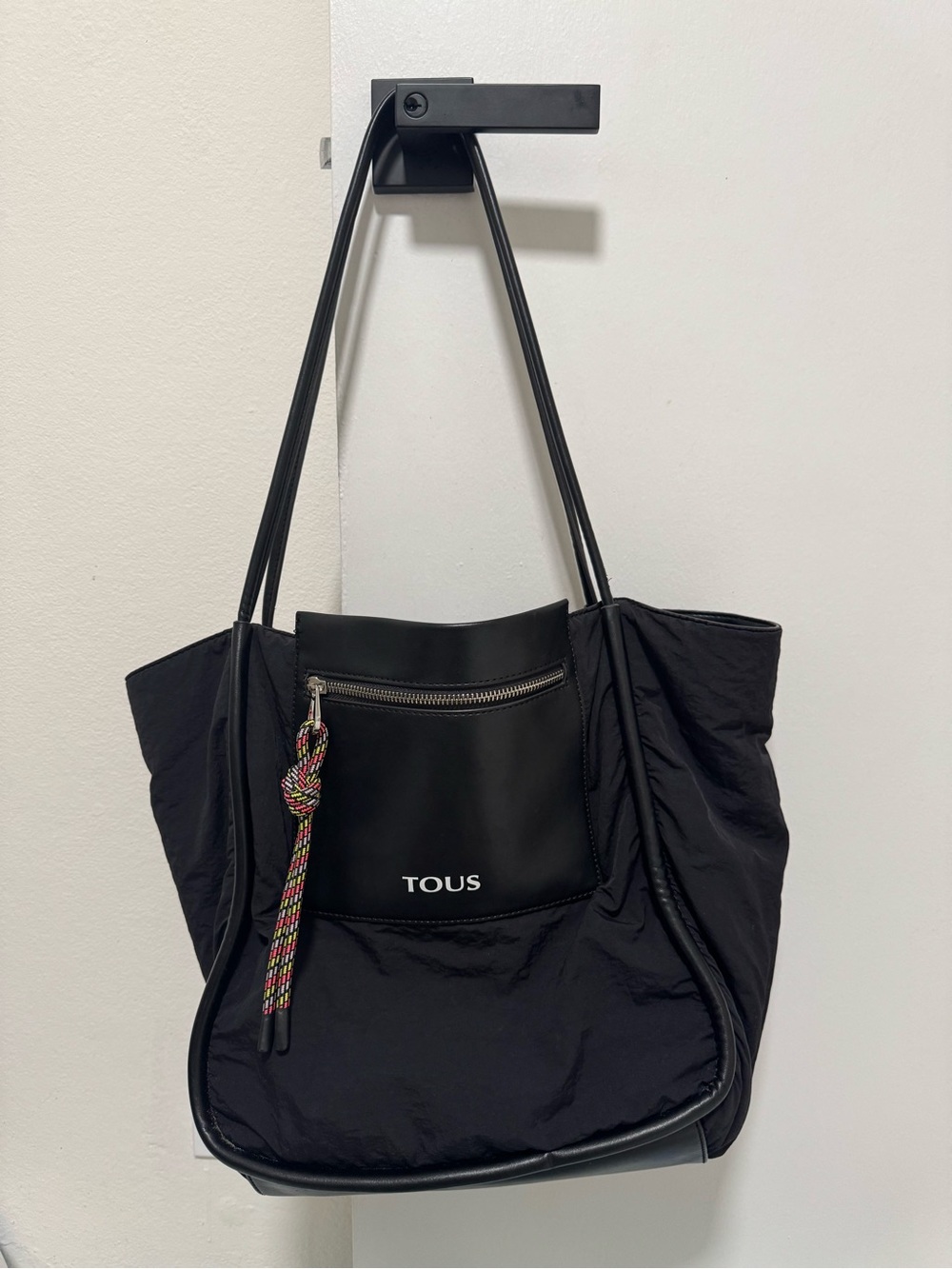 Tous Black Tote with Colorful Cord Zipper Pull